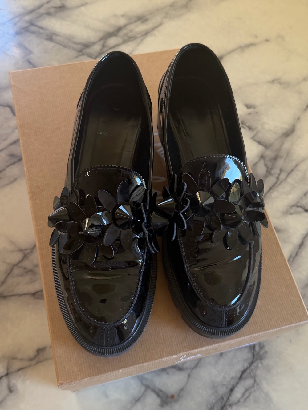 Christian Louboutin Black Patent Daisy Spike Appliqué Loafers Moccasins 40 9 - Picture 7 of 10